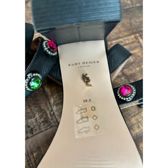 Kurt Geiger London Octavia Black Leather colorful Jeweled Block heel Size 8 - Picture 16 of 16